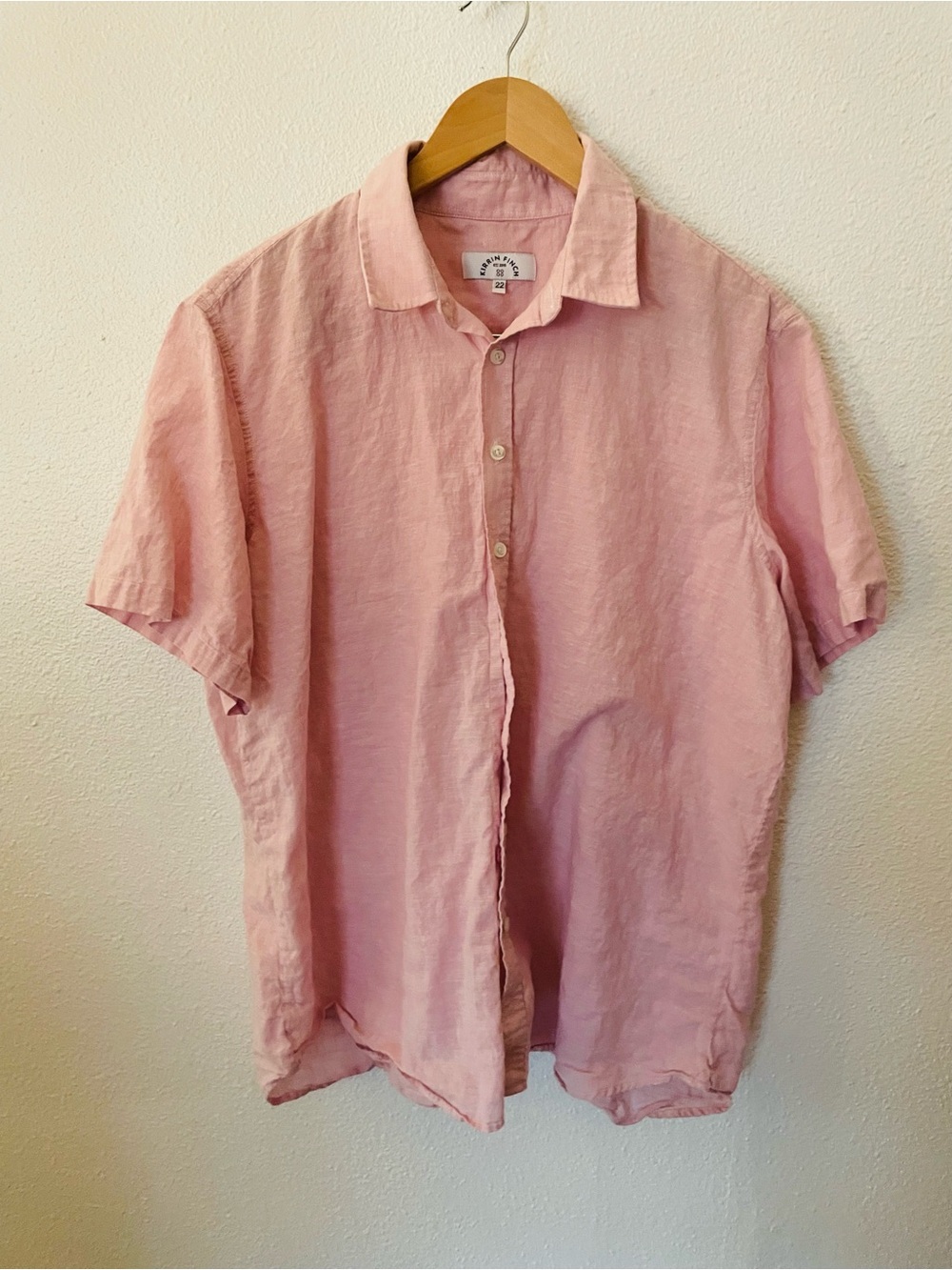 Kirrin Finch Short-Sleeve Button-Down Shirt Light Pink Linen Cotton Blend Sz 22